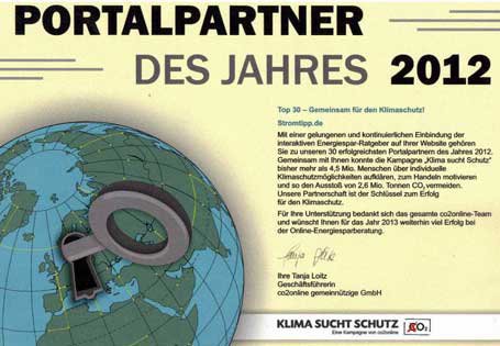 co2online: Stromtipp.de ist Portalpartner des Jahres