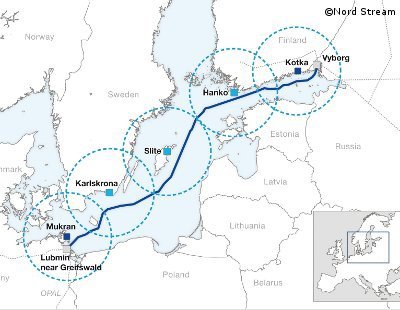 Verlauf der im Bau befindlichen Nord Stream-Pipeline
