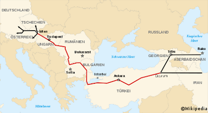 Verlauf der geplanten Nabucco-Pipeline